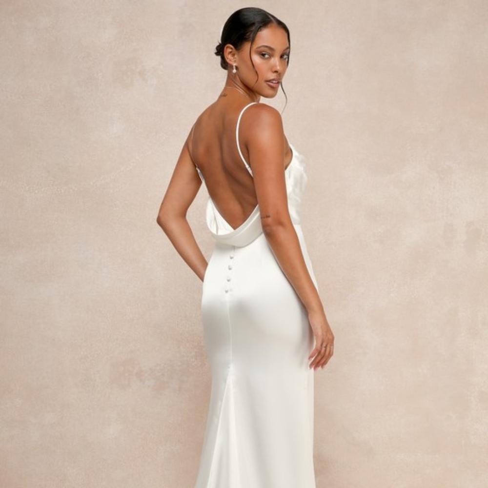 Lovely Endearment White Satin Sleeveless Backless Maxi Dress